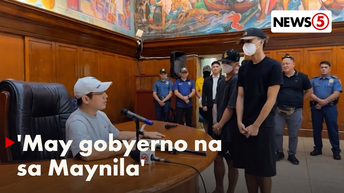 'SERYOSO SA PEACE AND ORDER' 'Yan daw ang gustong ipakita ni Manila Mayor Isko Moreno Domagoso sa publiko kaya niya ipinresenta sa media ang dalawang lalaking nahuling sangkot sa nag-viral na video online dahil sa pangha-harass umano sa isang kalsada sa Maynila.