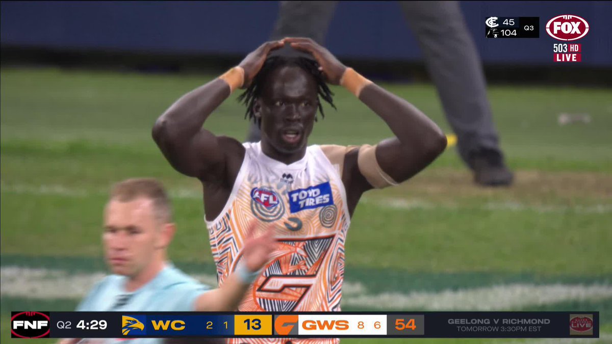 Giant Leek Aleer opted to bump... and wasn't happy with this call. 📺 Watch #AFLEaglesGiants LIVE on ch. 503 or stream on Kayo: ✍️ BLOG 🔢 MATCH CENTRE
