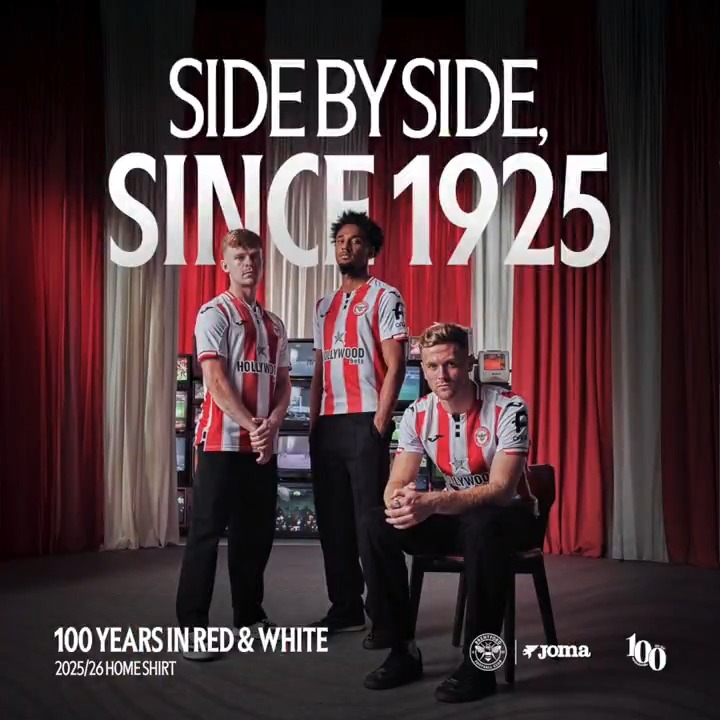 Side by side, since 1925 Celebrating 100 years in red & white stripes 🔴⚪ Introducing the 2025/26 Brentford x @jomasport Home kit