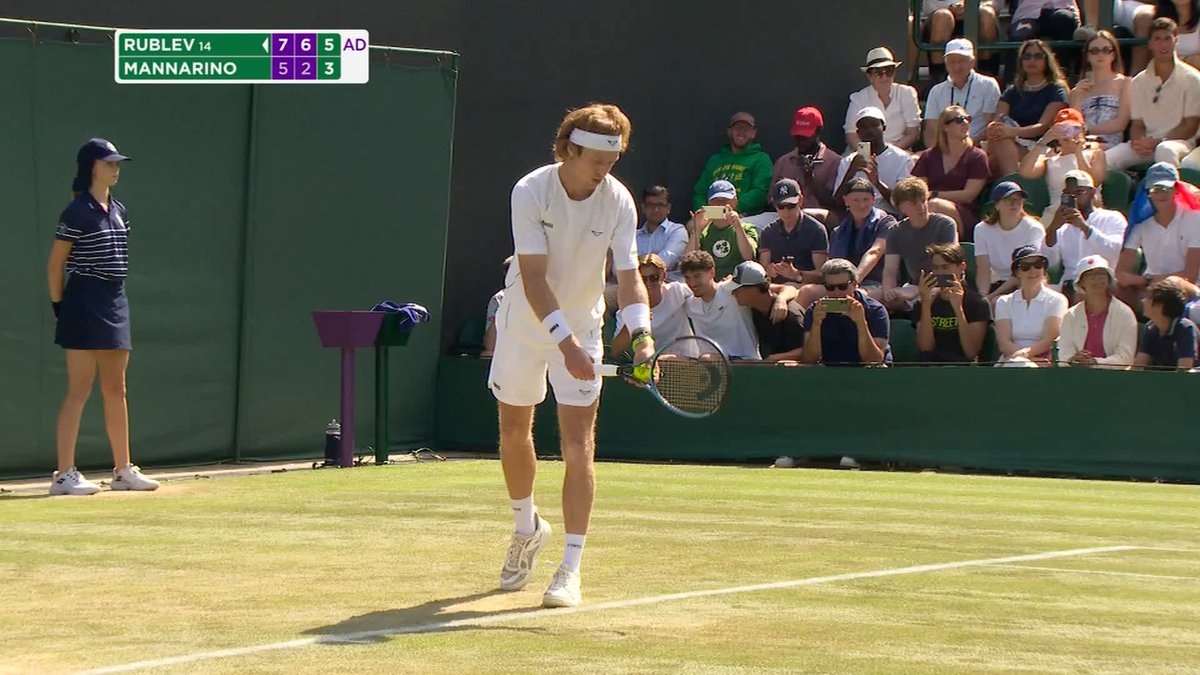 Sealed with an ace 💥 No.14 seed Andrey Rublev advances to the fourth round with a 7-5, 6-2, 6-3 win against Adrian Mannarino #Wimbledon