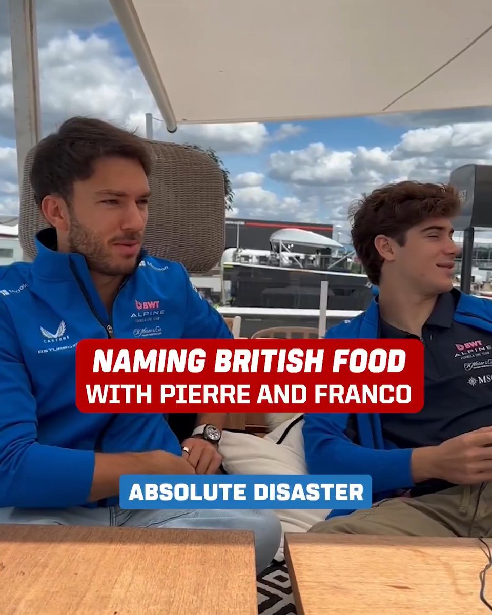 Can't wait to try this "sparkling soup" 🥣✨ We asked Pierre and Franco to explain some traditional British foods, they did not disappoint 😂 🥘 BWT Alpine Formula One Team