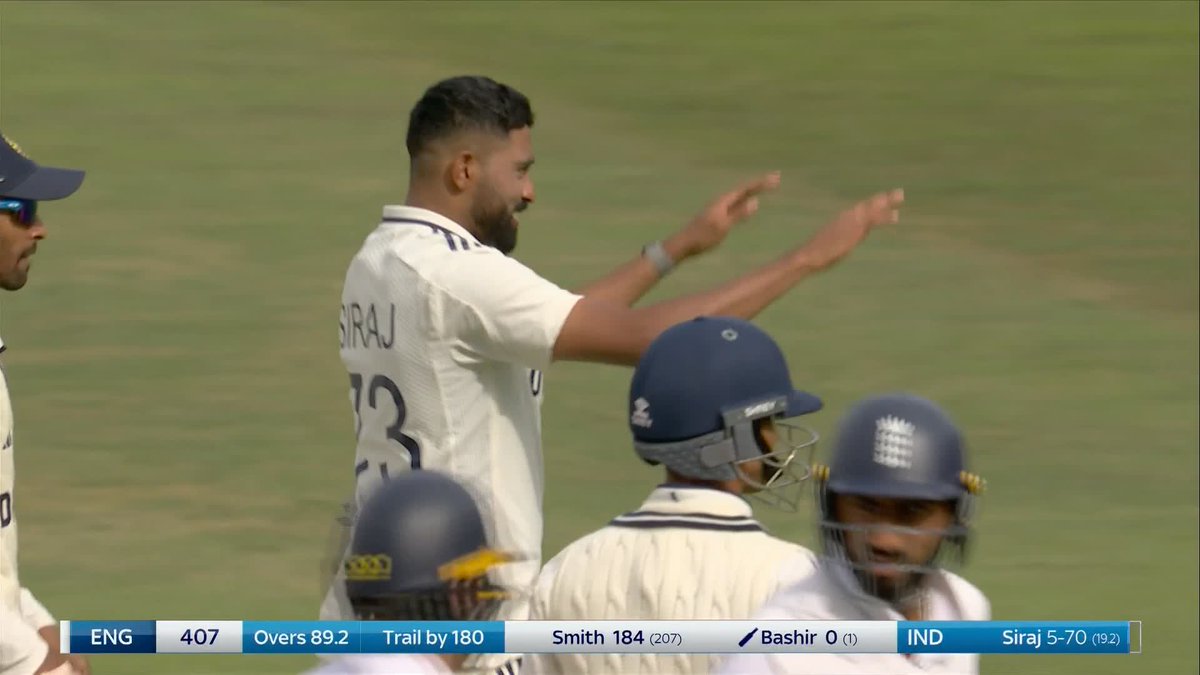 Mohammed Siraj has his SIXTH wicket 👏 England all out for 407, still trailing by 180 🏴