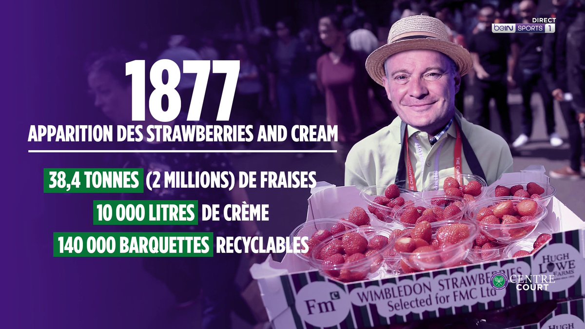 🏆🎾 #CentreCourt 🍓 38,4 tonnes de fraises, 10 000 litres de crème, 140 000 barquettes : c'est aussi ça #Wimbledon ! #TennisExtra