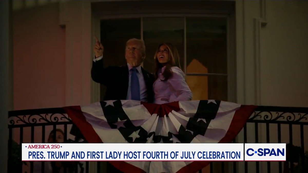 President Trump and First Lady Melania Trump watch fireworks from the White House of the #FourthOfJuly.