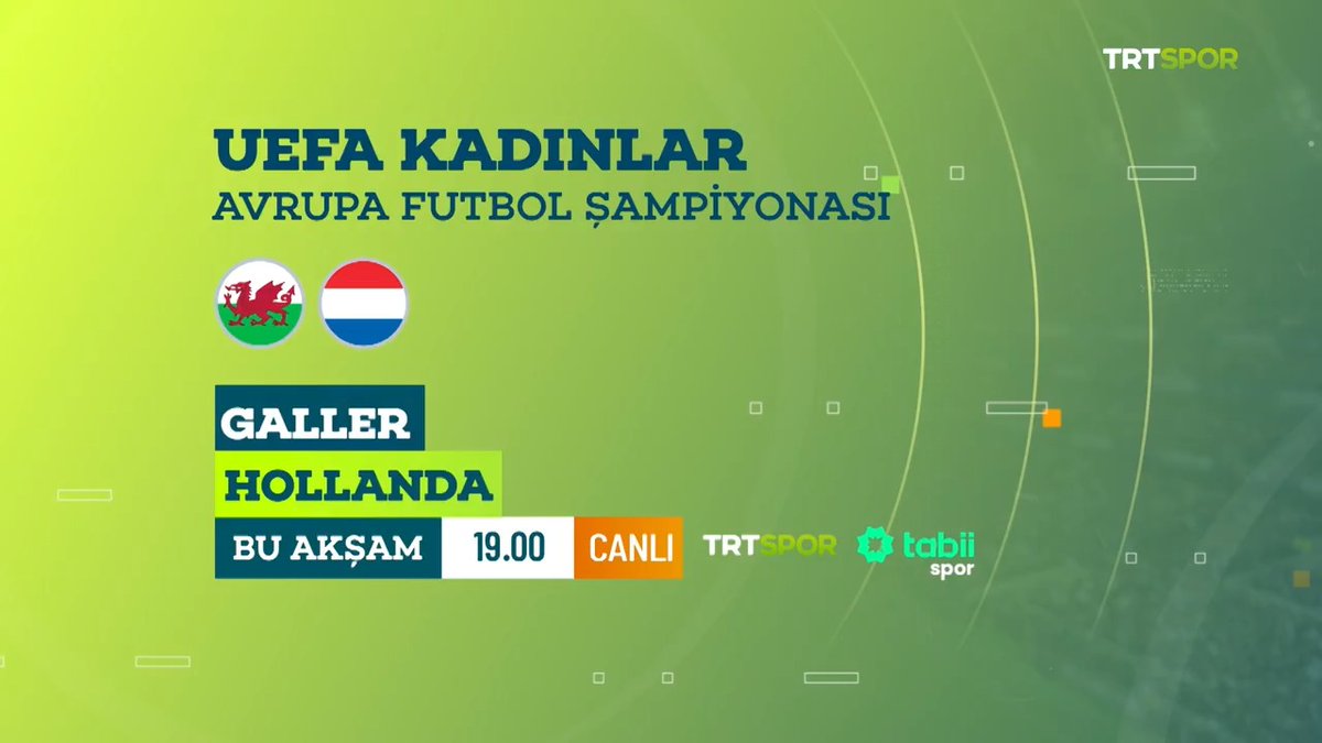 🤩 UEFA Kadınlar Avrupa Futbol Şampiyonası'nda dev maçların heyecanı TRT Spor'da yaşanıyor! 🆚 Galler × Hollanda 📍 D Grubu - 1. Hafta 📅 Bu akşam ⏱️ 19.00 🏟️ Swissporarena 📺 TRT Spor