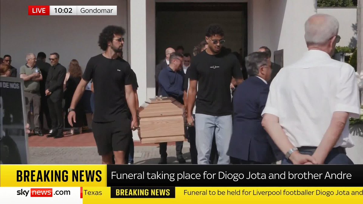 The funeral for Diogo Jota and brother Andre is taking place in Gondomar, Portugal 📺 Sky 501, Virgin 602, Freeview 233 and YouTube