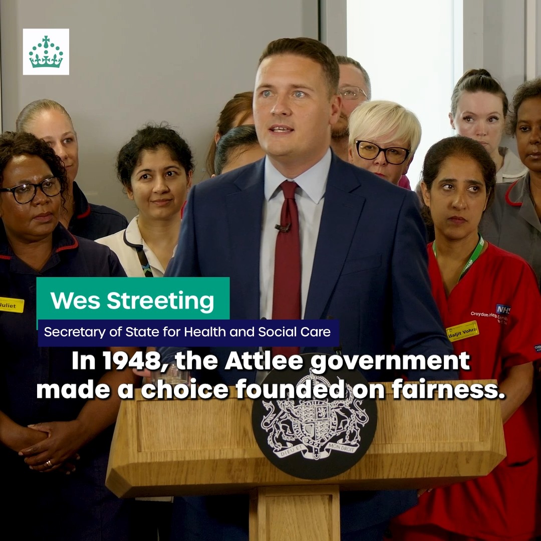 77 years ago today, Attlee’s Government made a choice founded on fairness: that everyone should receive the healthcare they need, not just the care they can afford. Today, our Labour Government is making the same choice: building an NHS fit for the future.