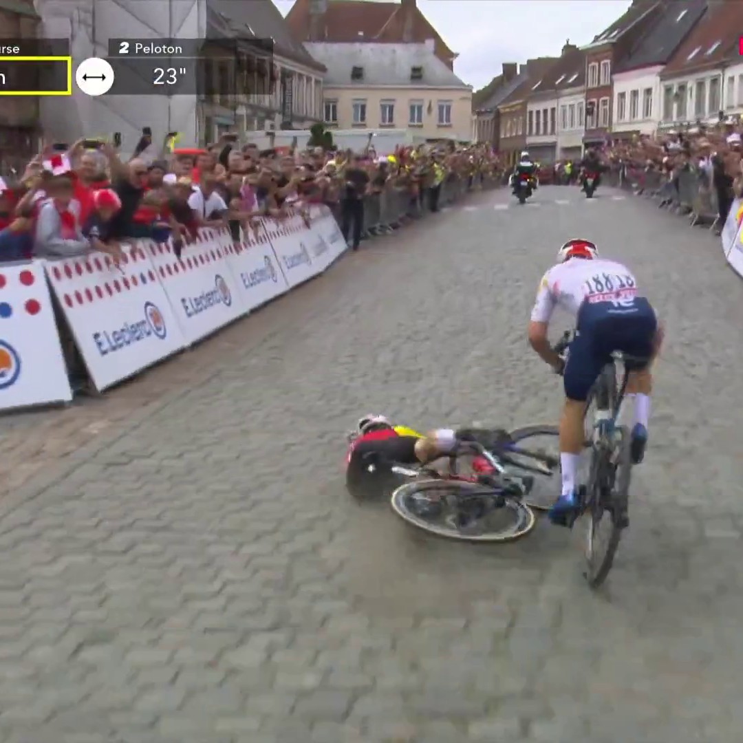 OH LA CHUTE DE THOMAS ET VERCHER ! Incroyable image : les deux Français chutent lors du sprint pour passer en tête au Mont Cassel ! #LesRP
