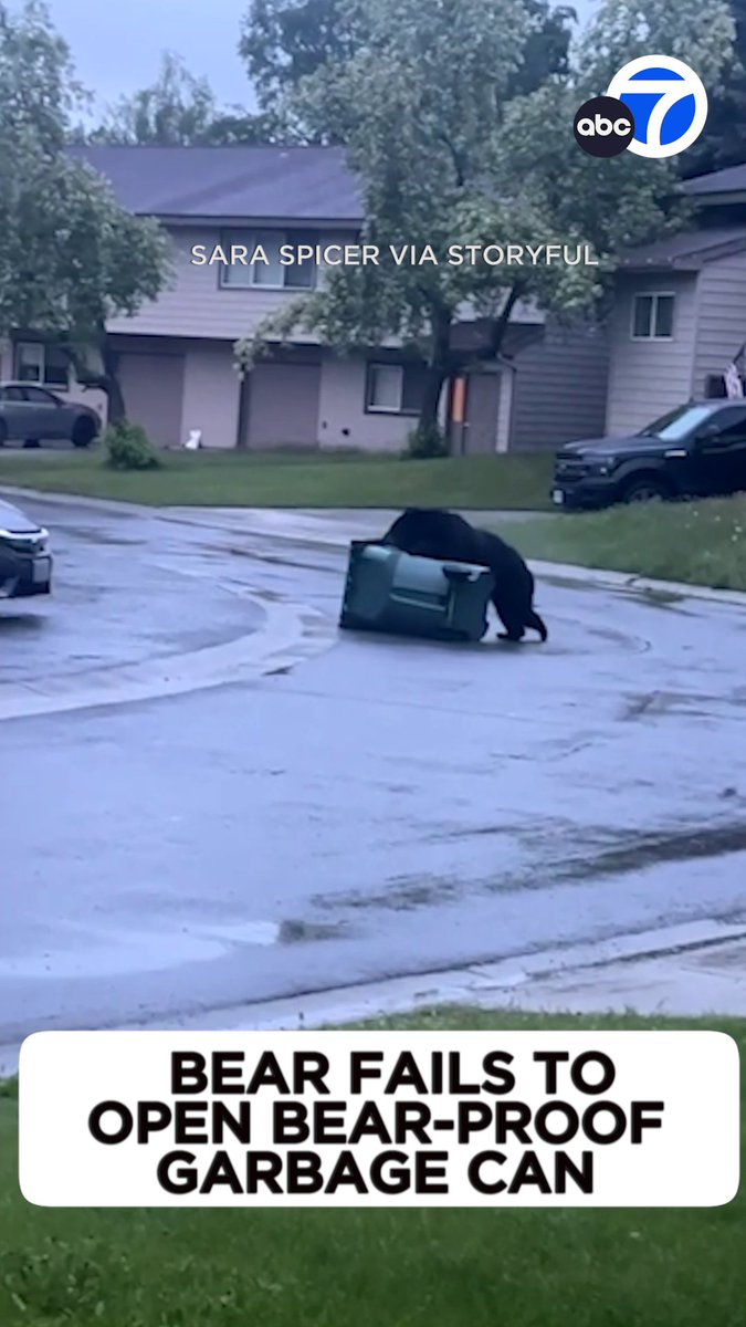 A bear-proof trash can proved its worth on an Alaskan street, frustrating the attempts of a hungry visitor trying really hard to pry it open. 🐻