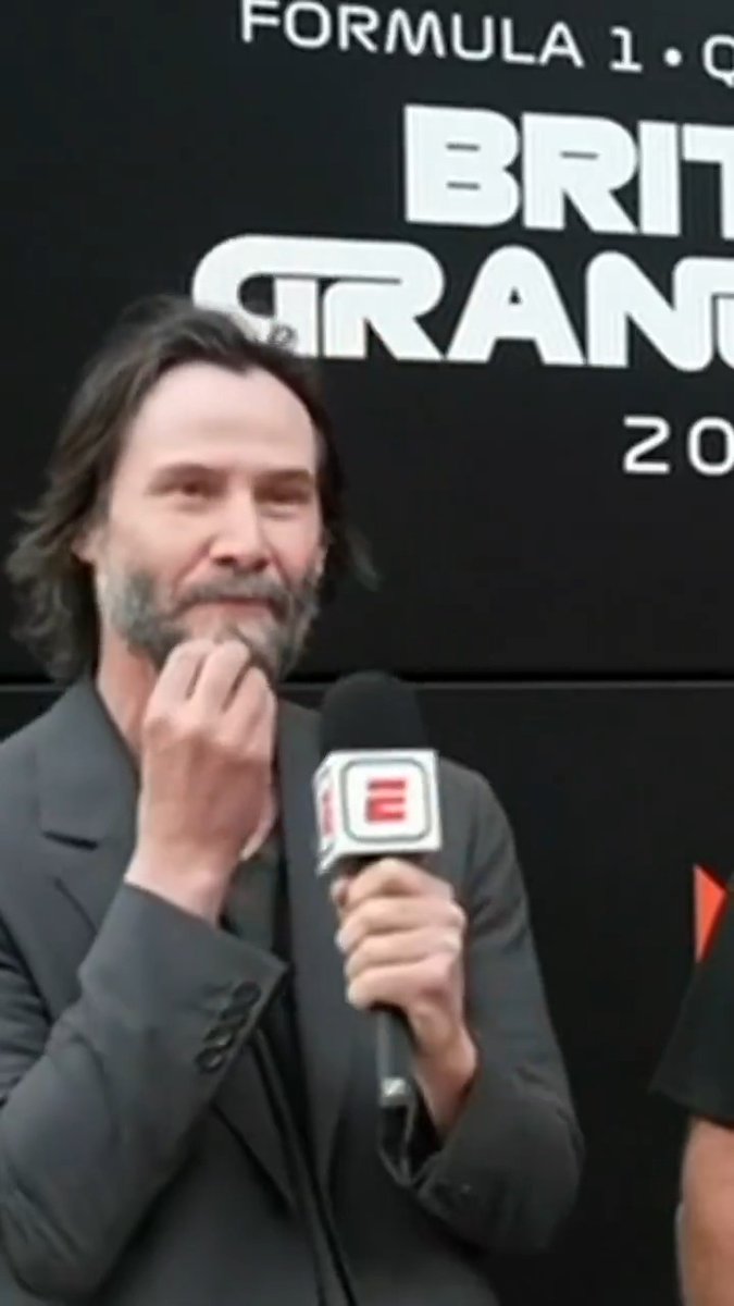"No, no, no, no, no, no, no!" 🙃 Keanu Reeves would not be drawn on who is going to win the British Grand Prix Nate Saunders took his shot 😂