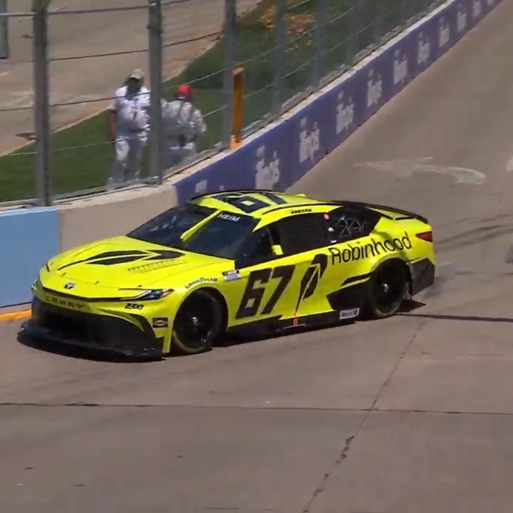 The No. 67 of Corey Heim makes contact with the wall in qualifying!