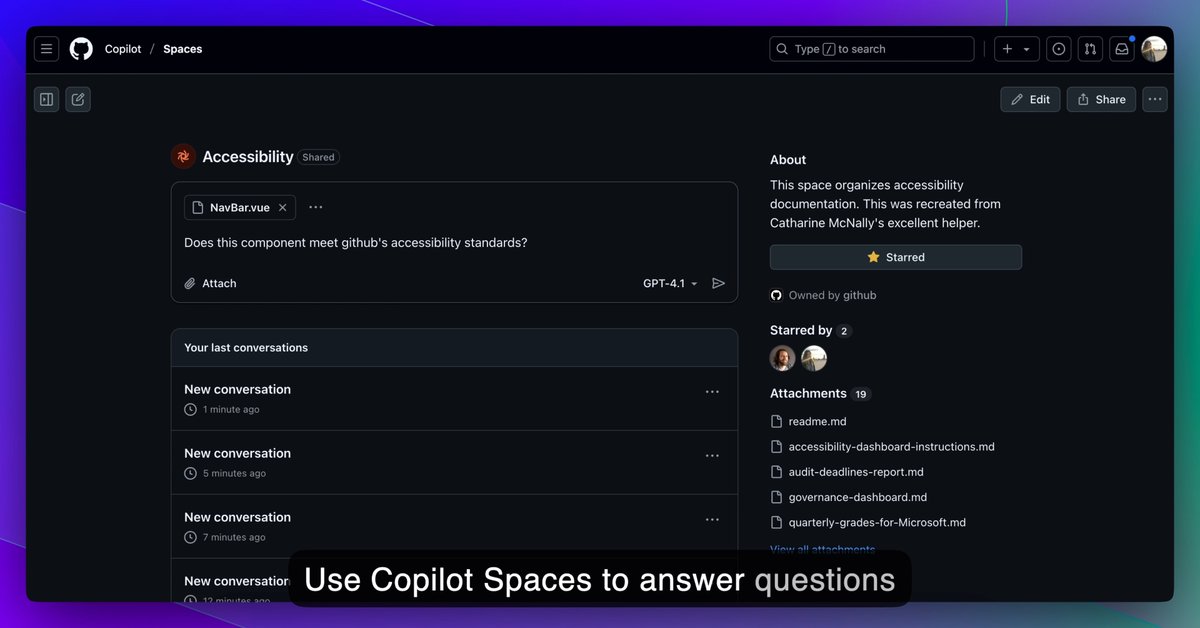 Do you often answer the same questions about how part of the codebase works? 🤔 Group the code or documentation in a GitHub Copilot Space and share the link with teammates. ⬇️