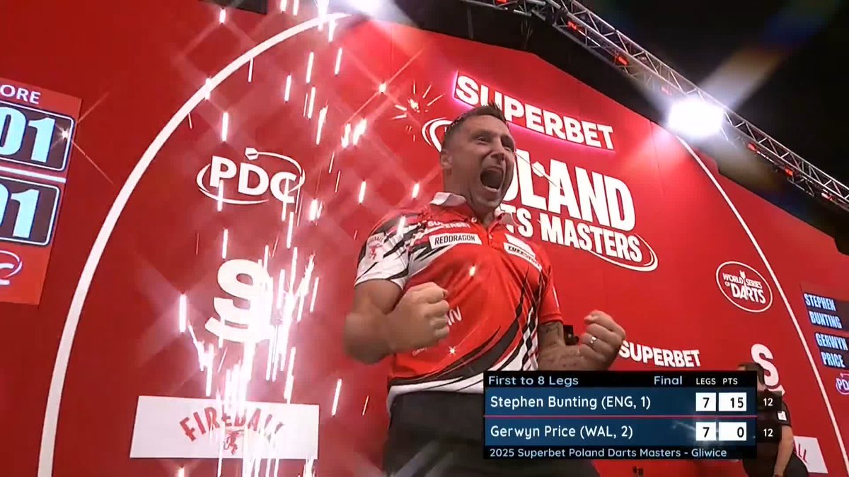 PRICE PREVAILS IN POLAND! 🇵🇱🏆 Gerwyn Price is the Poland Darts Masters champion! The Iceman produces a SENSATIONAL double-double finish to deny Stephen Bunting 8-7 in a thrilling final! 📺 #PolandDarts25 | Final