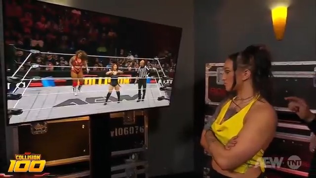 .@CallMeKrisStat is watching @WillowWrestles closely! Watch #AEWCollision 100 on TNT &amp; MAX