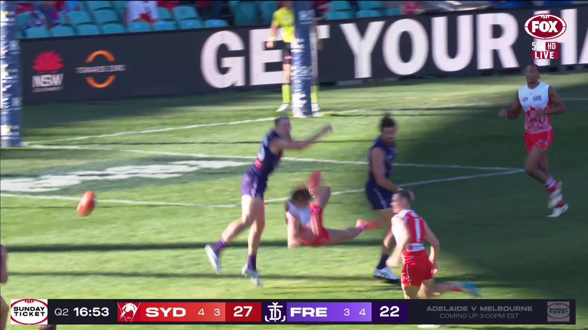 "I think that depends on who you barrack for." Chad Warner strikes from the free kick, but how did you see it? 📺 Watch #AFLSwansFreo LIVE on ch.504 or stream on Kayo: ✍️ BLOG 🔢 MATCH CENTRE
