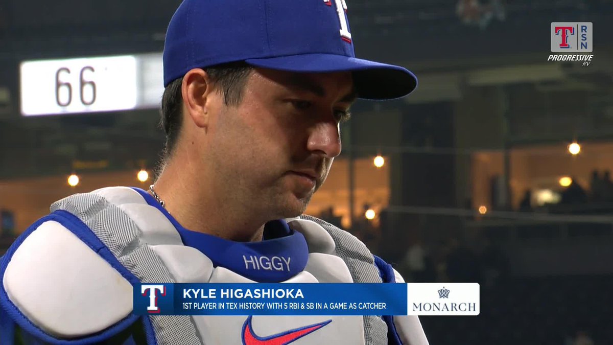 1st player in Texas Rangers history with 5 RBIs and a stolen base in a game as a catcher😳 Heck of a game for Higgy👏 #AllForTX