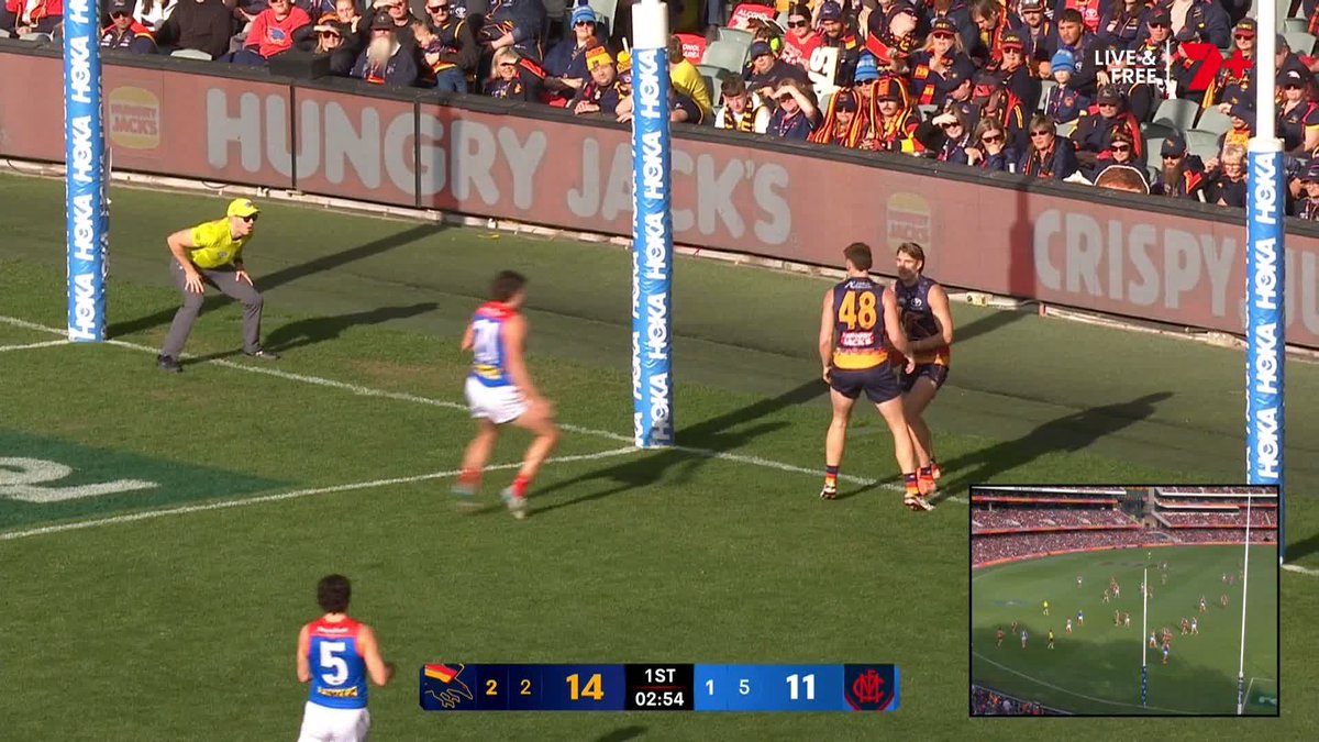 Josh Worrell was pinged for a deliberate rushed behind in the first quarter. #AFLCrowsDees