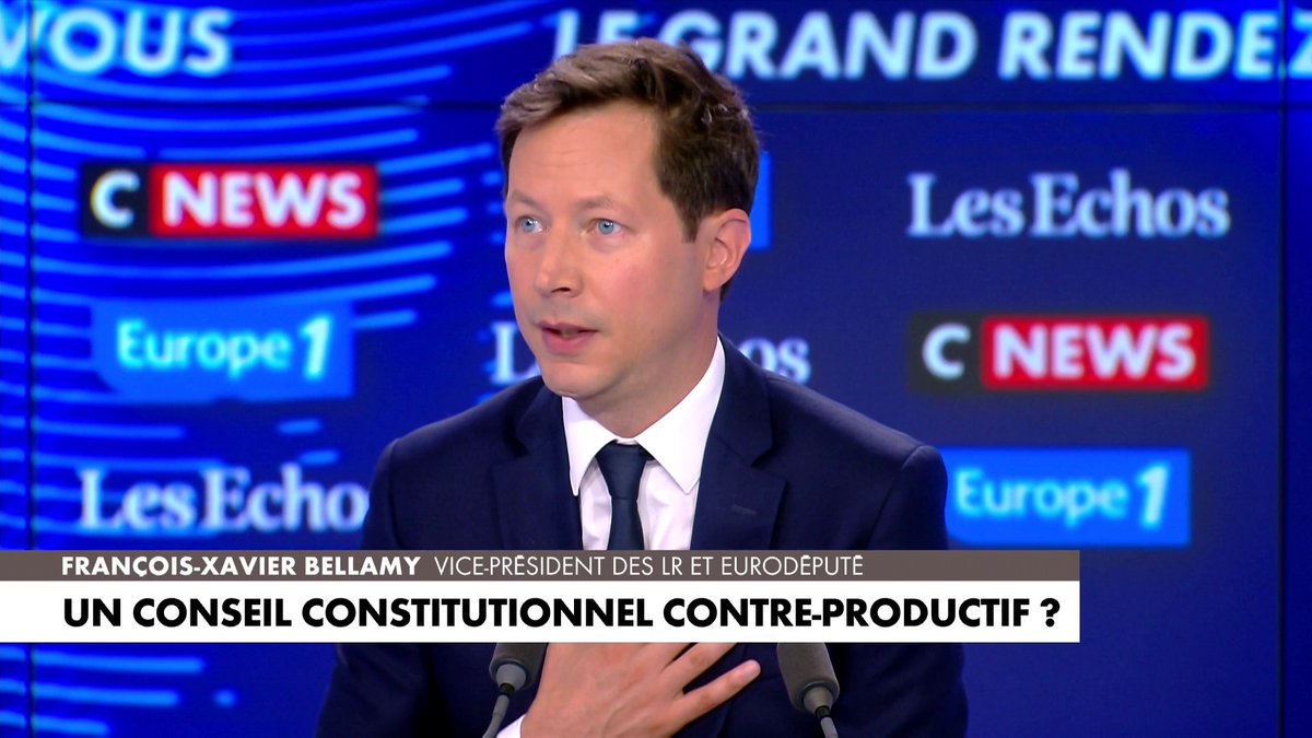 François-Xavier Bellamy, l'eurodéputé LR a confié être «très inquiet de la santé de notre démocratie», vis-à-vis du comportement du Conseil constitutionnel #LeGrandRDV