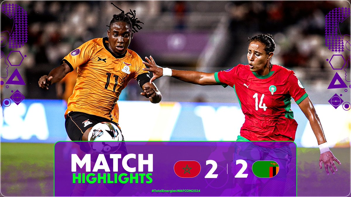 📹 HIGHLIGHTS: 🇲🇦 2-2 🇿🇲 A battle to the last whistle. This one delivered. 🔥 #TotalEnergiesWAFCON2024