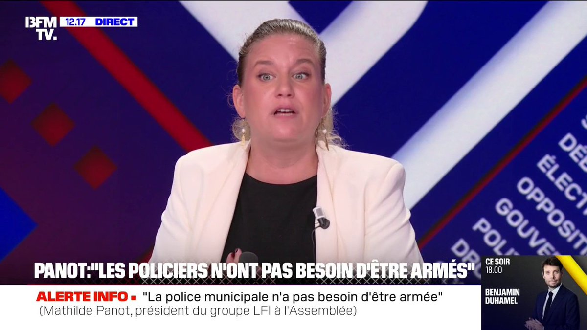 Mathilde Panot (LFI) affirme que les maires LFI élus lors des prochaines municipales désarmeront la police municipale et démantèleront la vidéosurveillance