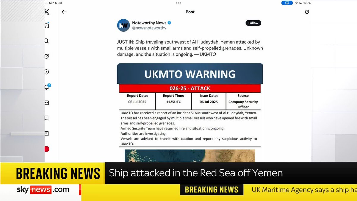 BREAKING: Ship attacked in the Red Sea off Yemen 📺 Sky 501, Virgin 602, Freeview 233 and YouTube