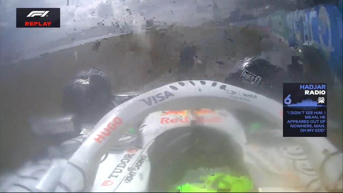 Hadjar rear-ends Antonelli at the restart and ends up in the barriers 💥 #F1 #BritishGP