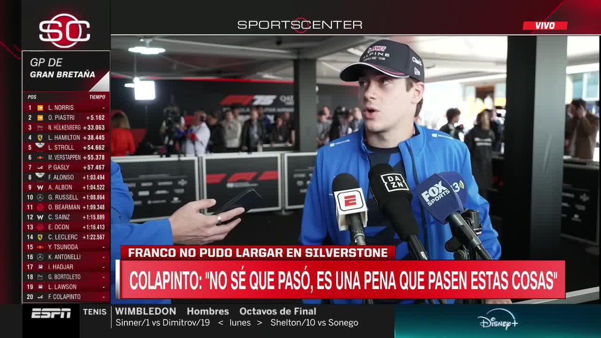 "TRISTE Y FRUSTRADO. HABÍAMOS EMPEZADO BIEN EL FIN DE SEMANA" ✍️ Franco Colapinto 📺 #BritishGP | Toda la temporada de #F1 por #DisneyPlus Premium