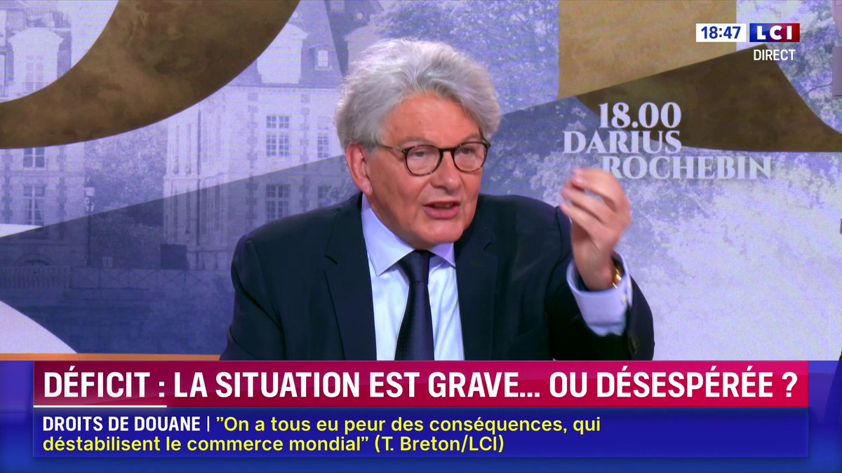 Finances publiques : "Le gros sujet, c'est celui des dépenses sociales et des retraites", avance Thierry Breton, qui déplore une situation "inacceptable" en France au niveau budgétaire. ▶️ avec Darius Rochebin