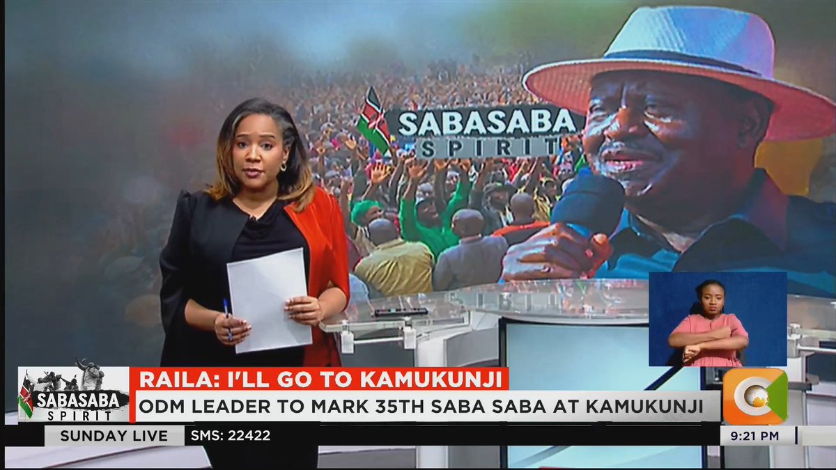 Raila: I'll Go To Kamukunji ODM leader to mark 35th Saba Saba at Kamukunji Raila says he will remember those killed in the struggle Raila says some Saba Saba ideals are not yet fulfilled Raila: Violation of human rights is still a challenge #CitizenSundayLive Olive Burrows