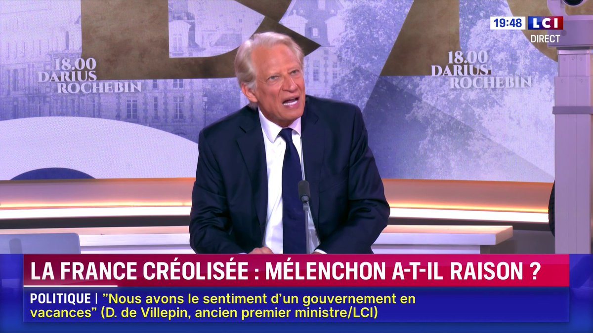 "Il y a un point commun que j'ai avec Jean-Luc Mélenchon : nous sommes tous les deux nés au Maroc. Pour le reste, nous ne sommes pas du tout sur la même ligne politique", explique Dominique de Dominique de Villepin. ▶️ avec Darius Rochebin