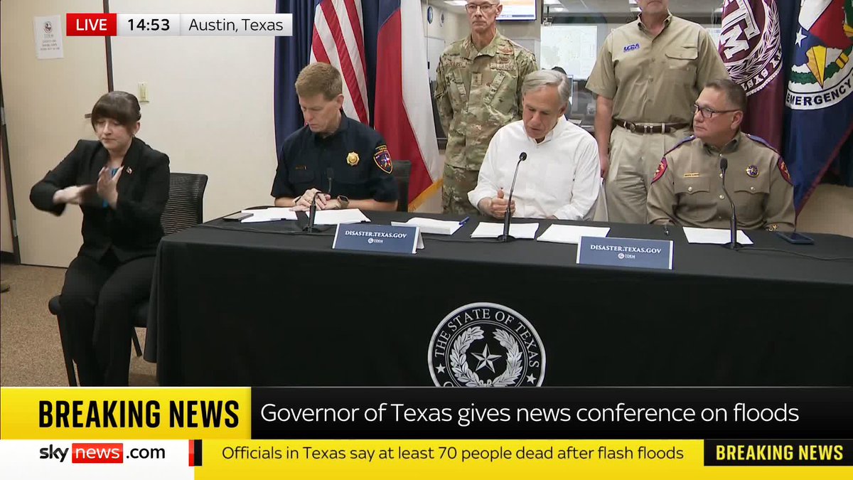 Texas Governor Greg Abbott says 59 people have died in Kerr County, and 11 are still missing from Camp Mystic. In central Texas, a further ten people are dead. Across the state, there are 41 known to be missing. Texas floods ➡️ 📺 Sky 501 and YouTube