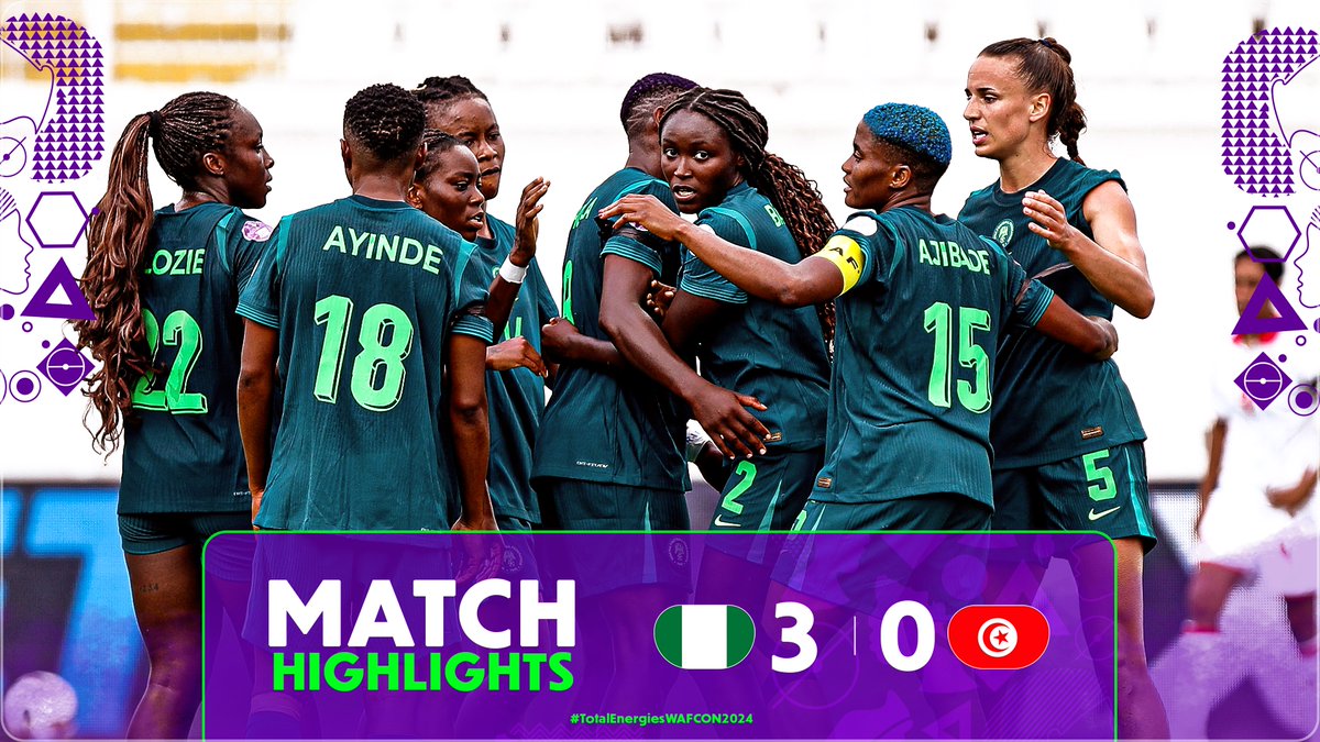 📹 HIGHLIGHTS: 🇳🇬 3-0 🇹🇳 Dominance from start to finish. The Super Falcons soared. 🔥 #TotalEnergiesWAFCON2024
