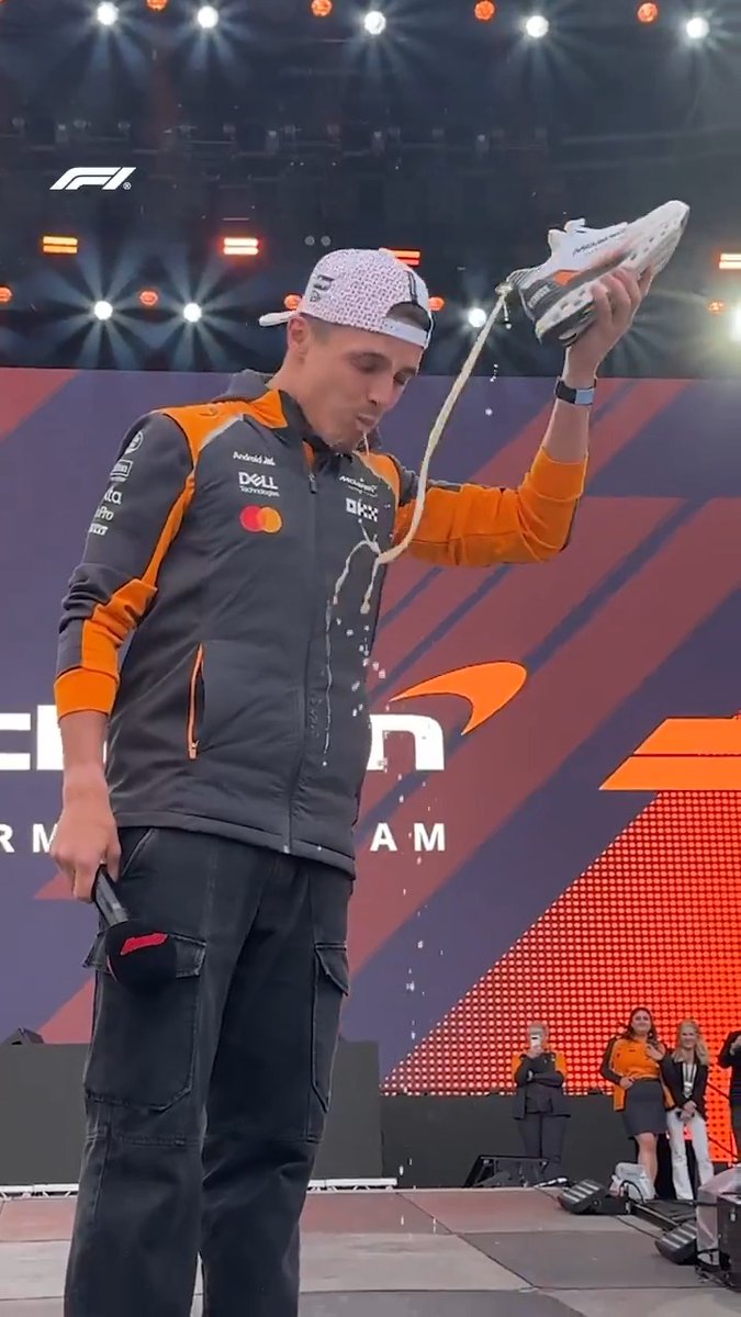 Shoey time at McLaren Mastercard Formula 1 Team 🍾👟 #F1 #BritishGP