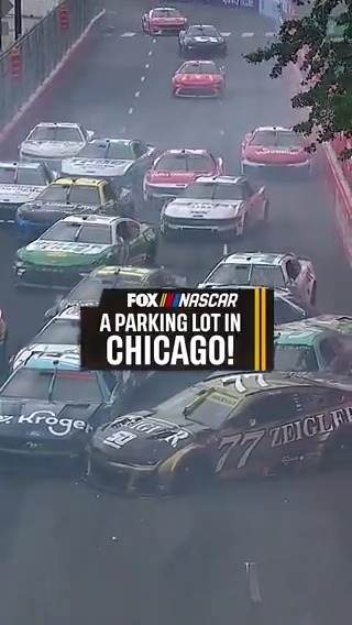 Carson Hocevar slams the wall and triggers a BIG Chicago pileup.
