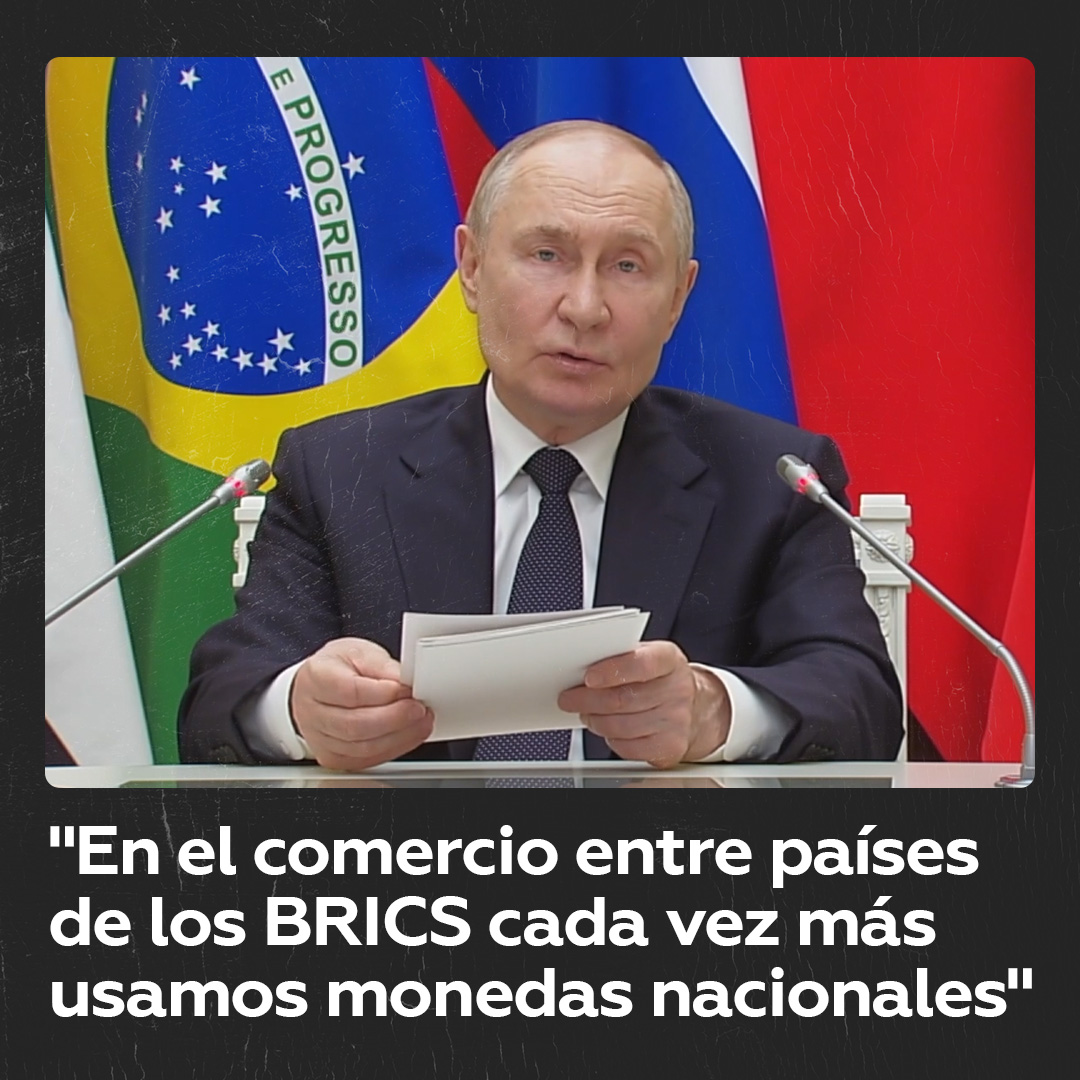 "En el comercio inter-BRICS, cada vez más usamos monedas nacionales" Vladímir Putin destacó que la participación del rublo y otras monedas nacionales en las transacciones con los países de BRICS alcanzó el 90 %.