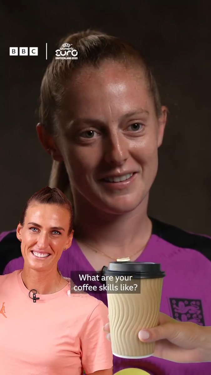 Someone has to keep Jill Scott MBE busy! 😅 Over to you Keira Walsh and the #Lionesses. ☕ #WEuro2025