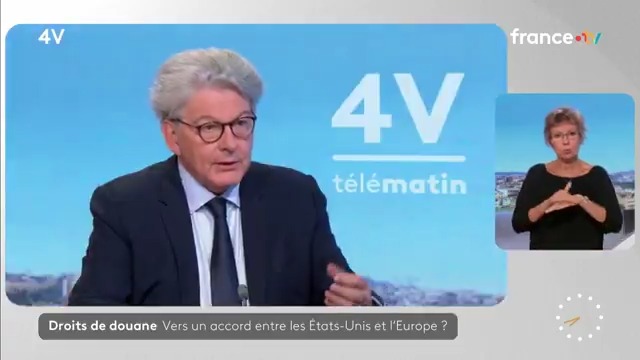 🔴 Vers un accord entre les Etats-Unis et l'Europe sur les droits de douane ? 🗣️ "C'est à Ursula von der Leyen de sceller cet accord en notre nom à tous, car elle en a reçu délégation" déclare Thierry Breton qui estime que l'Europe doit être "le 4e caïd." #Les4V