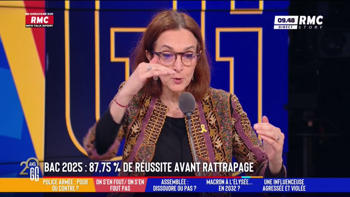 📝 Bac 2025 : 87,75 % de réussite avant rattrapage 🗣️ Barbara Lefebvre : "C'est le mensonge permanent. Plus le niveau baisse, plus le nombre de bacheliers augmente... ça s'appelle l'URSS. Ça coûte des millions d'euros, qu'on l'arrête." #GGRMC