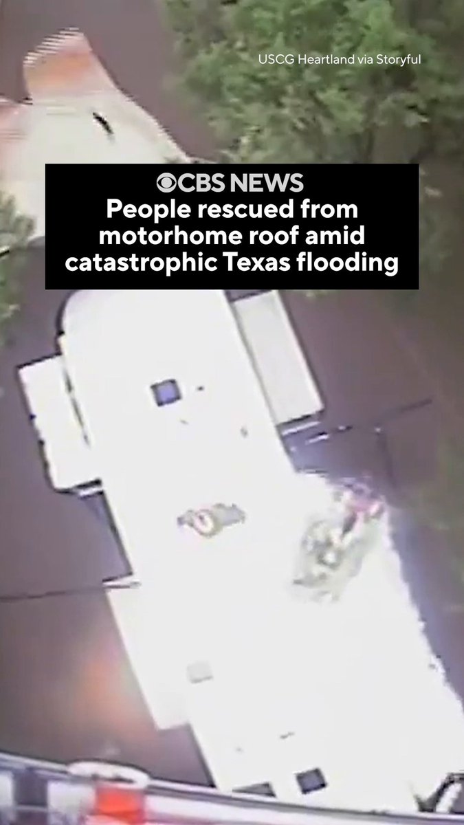 Newly-released footage shows the moment a Coast Guard helicopter rescued two people who were trapped on their motorhome roof amid Texas’ devastating flooding on July 4. The rampant Hill Country floods have killed at least 82 people, including at least 68 in Kerr County, where this rescue took place. At least 10 children who were at the county’s Camp Mystic remain missing. The Texas Department of Emergency Management said more than 520 people have been rescued from the floods. A flood watch remains in the area through Monday evening.