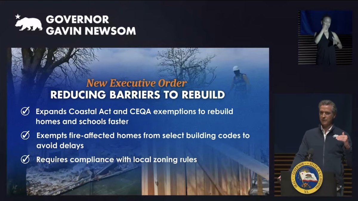 Today, I'm signing a new Executive Order that streamlines Los Angeles permitting rules and knocks down even more of the barriers standing in the way of Californians quickly rebuilding homes and schools.