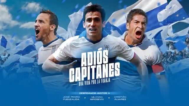 Crecimos con ellos. Celebramos con ellos. Hoy nos toca despedirlos. 🤍💙 Muy pronto: #AdiósCapitanes 🫡 Cristian Álvarez ⚪🔵 José Pedro Fuenzalida ⚪🔵 Milovan Mirosevic