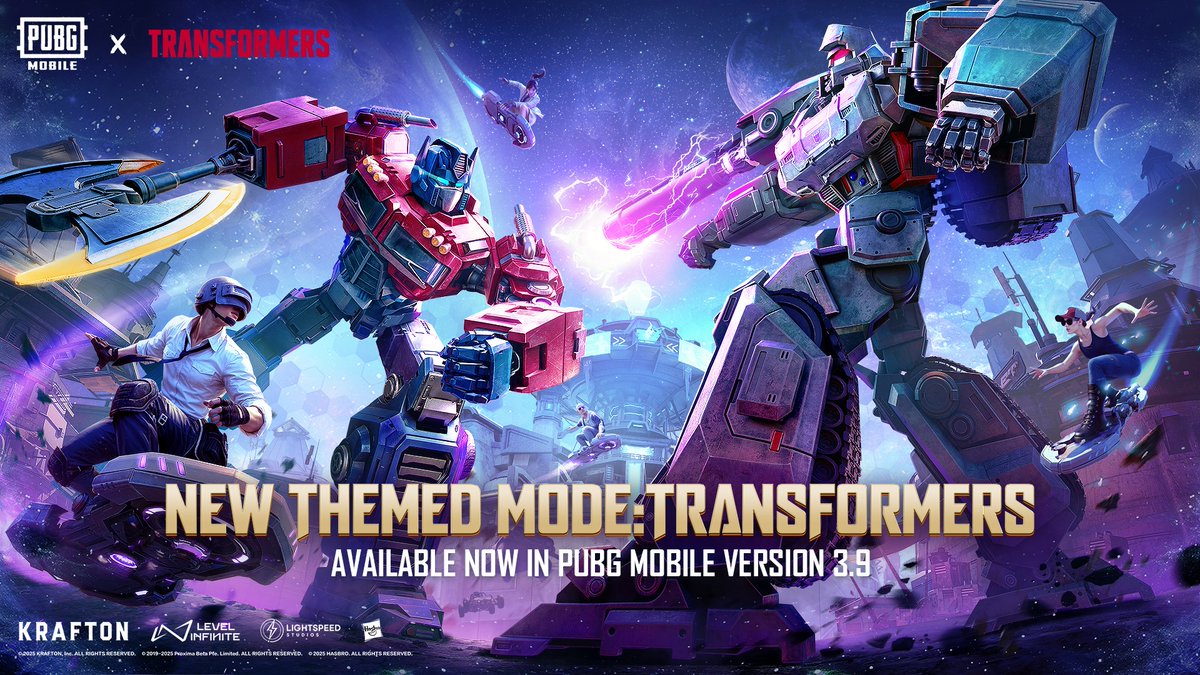 Prepare for Battle Like Never Before! 🚀🤖 The PUBG MOBILE x TRANSFORMERS collaboration is officially LIVE in Version 3.9! Step onto the battlegrounds and witness the ultimate clash as Optimus Prime faces Megatron in a legendary showdown. Experience the perfect fusion of battle royale intensity with Cybertronian power in the new themed mode. Gear up, convert, and claim victory—are you ready to roll out? 💥 Join the fight in the epic new gameplay today.🔥 📱: #PUBGMOBILE #TRANSFORMERS #PUBGMxTRANSFORMERS #OPTIMUSPRIME #MEGATRON
