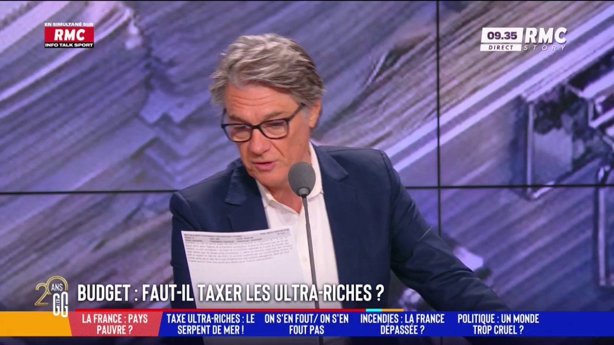 🤑 Budget : faut-il taxer les ultra-riches ? 🗣️ Le chiffre du jour avec Alain Marschall : "Les 10 % les plus riches sont à plus de 3 400 € après impôts. 7 500 €, tu es dans le 1 % des plus riches. Et au-dessus des 20 000 €, t'es dans le 0,1 %." #GGRMC