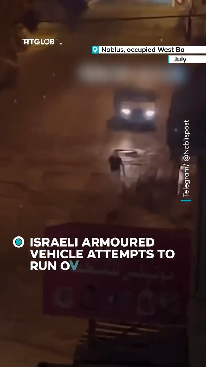 An Israeli military vehicle attempted to run over a Palestinian man after chasing him through the streets during a raid in Nablus, in the occupied West Bank, on July 8