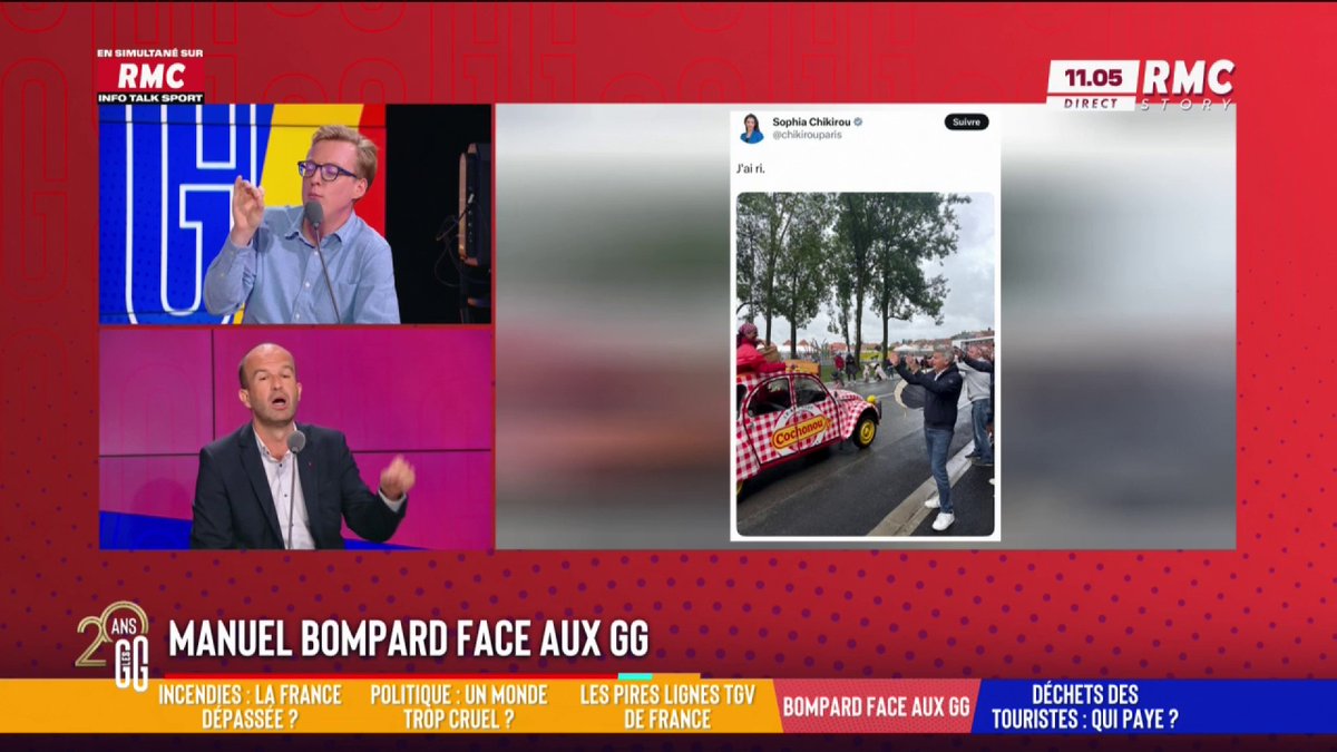 🚴 Tour de France : "C'est ça la France !" 🎙️ Antoine Diers : "Il y a une détestation de LFI pour ce qui est populaire. Pour vous, Cochonou, c'est beauf." 🎙️ Manuel Bompard : "Vous avez un fantasme sur LFI, il faut laisser tomber." #GGRMC
