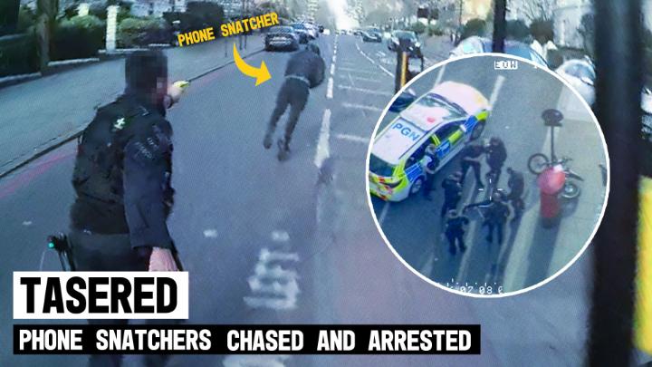 Violent phone snatchers caught by armed police after high-speed chase. Two reckless thieves tried to evade police after stealing phones in central London. 📺 Body Worn Video footage shows our armed response officers in pursuit and arresting the suspects.