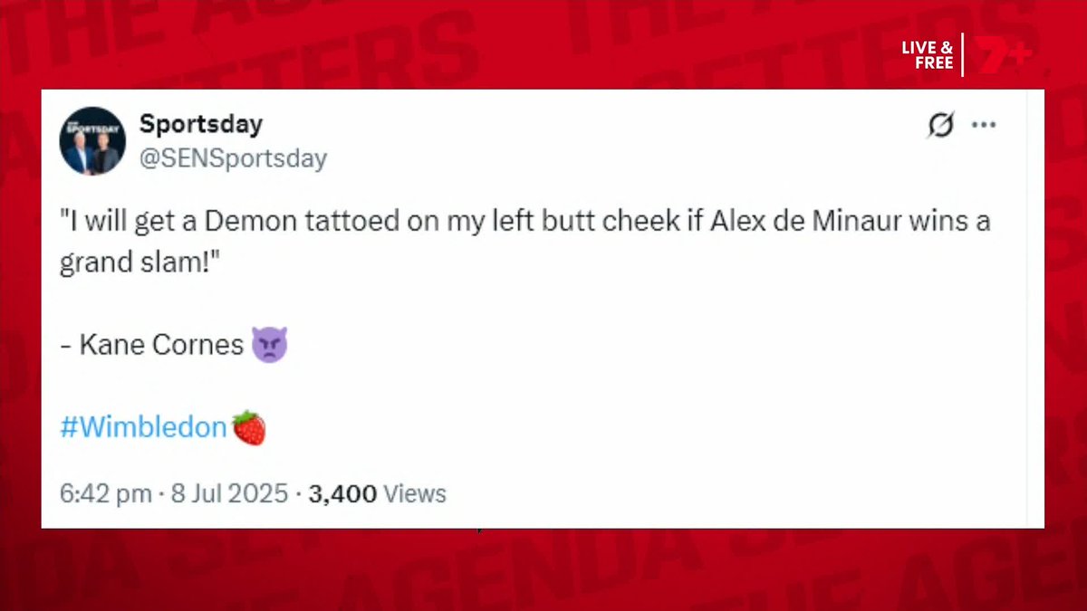 The left butt cheek is for Alex de Minaur, the right is for... Bevo? Another week, another Kane Cornes bet 🍑