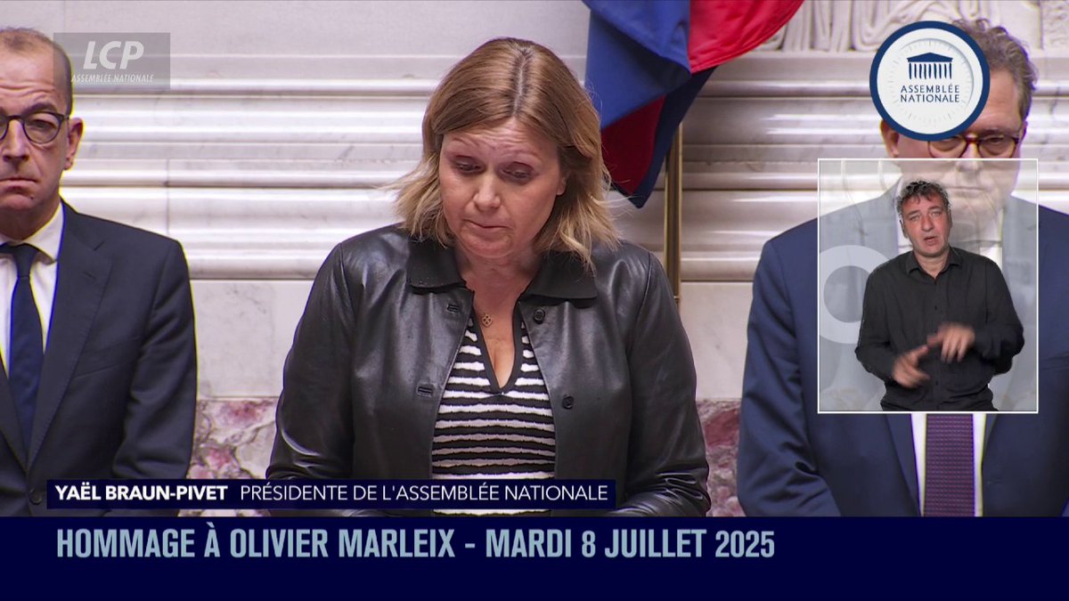 Hommage : "Nos pensées attristées se tournent vers sa famille et ses proches", déclare Yaël Braun-Pivet, qui annonce que l'éloge funèbre d'Olivier Marleix sera prononcé "dans quelques mois" à l'Assemblée nationale. #DirectAN #QAG