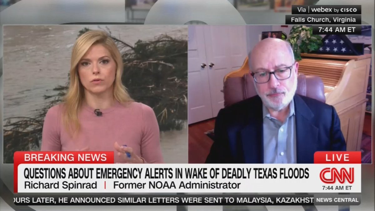 Host: These cuts to the federal workforce, could you see there being a direct line to this tragedy? Former NOAA Administrator: I've talked with a number of my friends in the weather service. One of the first questions they asked was, 'Where was the the Warning Coordination Meteorologist?' I am convinced that the staff cuts were a contributing factor to the inability of the Emergency Managers to respond