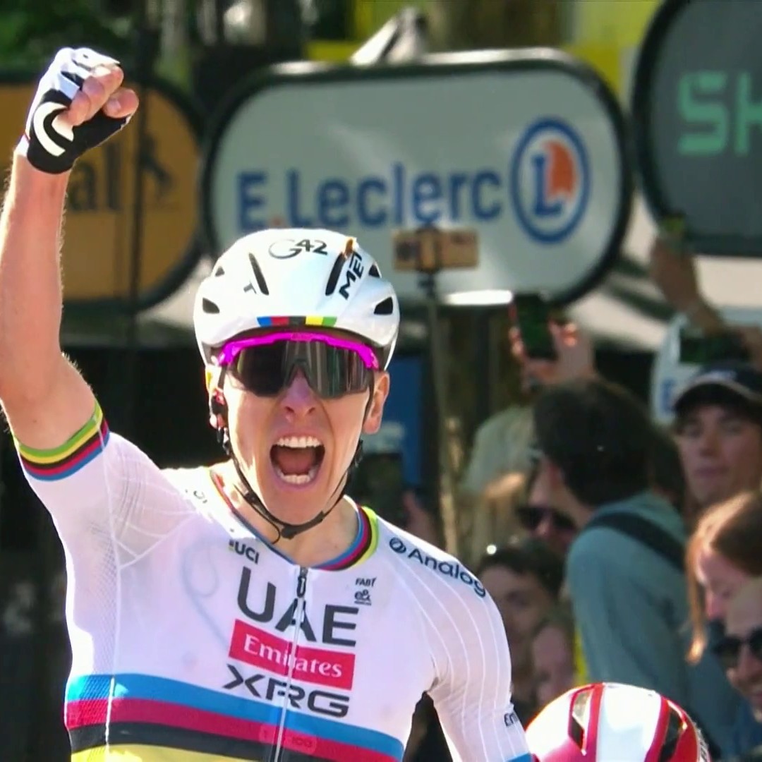 Tadej Pogacar seals a century of wins on cycling's biggest stage 💯 The 26-year-old clinches the stage win ahead of his rivals at the Tour de France 💛